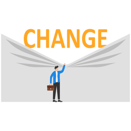 Businessman pulling down curtain for word change  Illustration