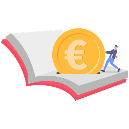 Businessman pulling euro coin from book  Illustration