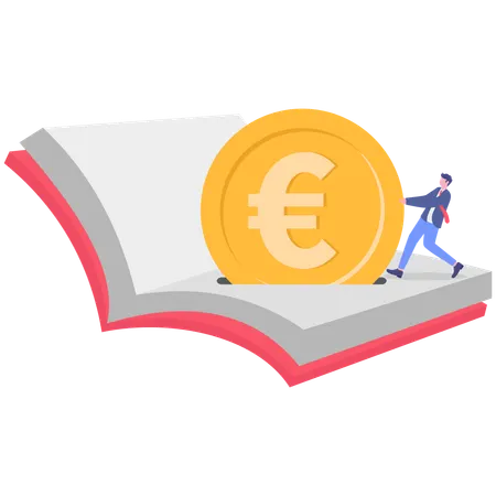 Businessman pulling euro coin from book  Illustration