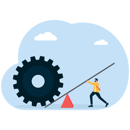 Businessman pulling gear using plate  Illustration