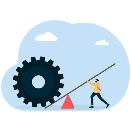 Businessman pulling gear using plate  Illustration