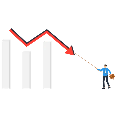 Businessman pulling graph to fall  Illustration