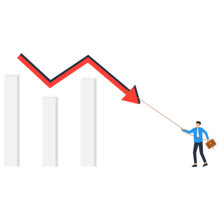 Businessman pulling graph to fall  Illustration