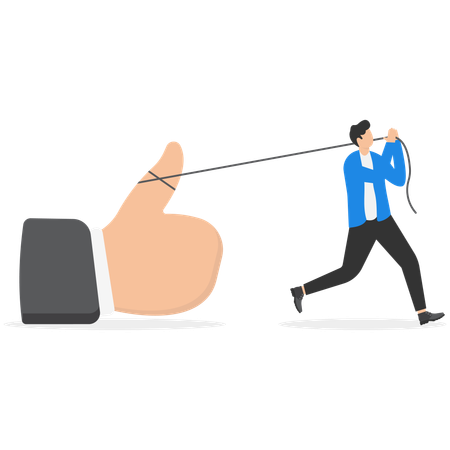 Businessman pulling heavy thumbs up  Illustration