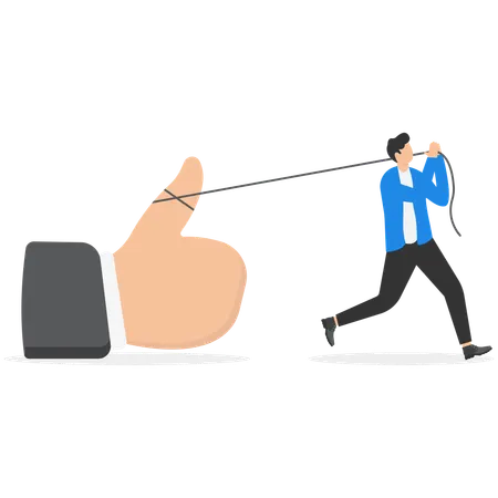 Businessman pulling heavy thumbs up  Illustration