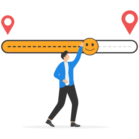 Businessman pulling lever happy emoji  Illustration