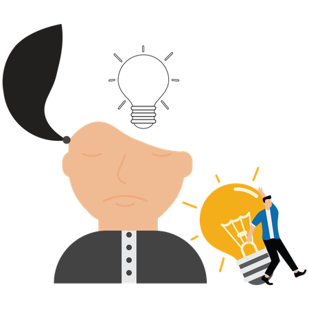 Businessman pulling lightbulb to reach head symbol  Illustration