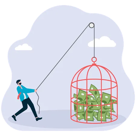 Businessman pulling money cage  Illustration