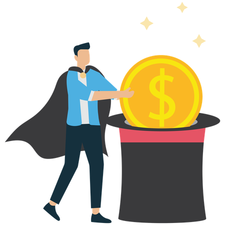 Businessman Pulling Money Out of Magic Hat  Illustration