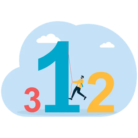 ビジネスマンがトップの座を得るために1つの数字を引く  イラスト