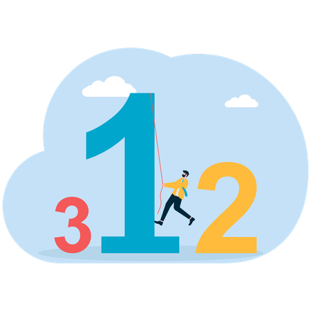 Businessman pulling one number to get top position  Illustration