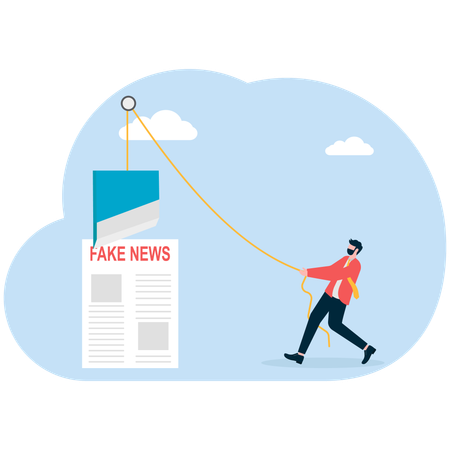 Businessman pulling paper on fake news  Illustration