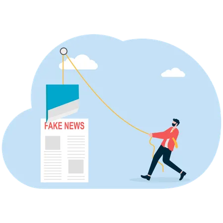 Businessman pulling paper on fake news  Illustration