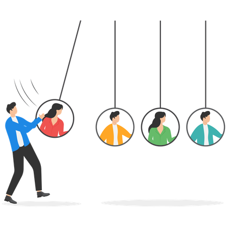 Businessman pulling part of pendulum to launch new project  Illustration
