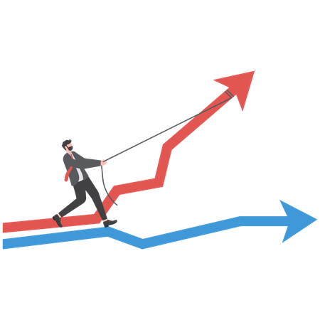 Businessman pulling performance graph rising up with full effort  Illustration