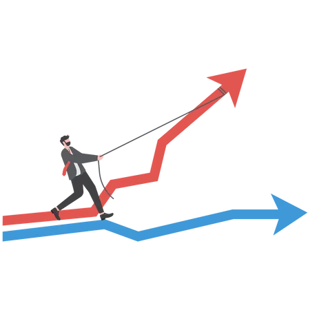 Businessman pulling performance graph rising up with full effort  Illustration