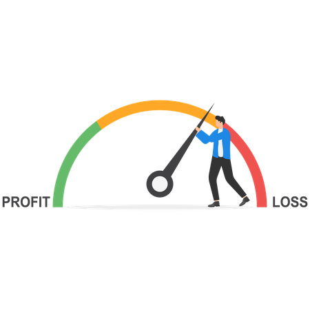 Businessman pulling pointer meter loss or profit  Illustration