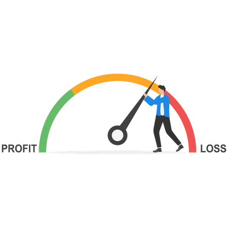 Businessman pulling pointer meter loss or profit  Illustration