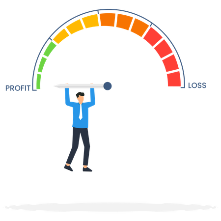 Businessman Pulling Pointer Meter Loss Profit  Illustration