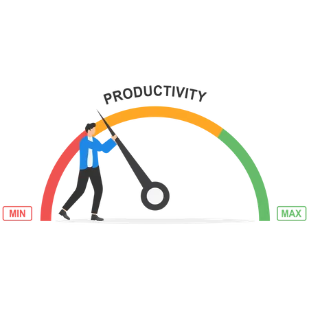 Productivity Measurement Concept Businessman Pulling A Rope To High Pointing Symbol Illustration