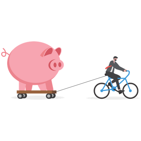 Businessman pulling savings pigs  Illustration