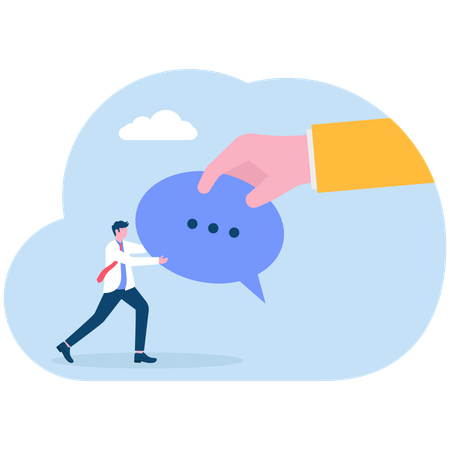 Businessman pulling speech bubble  Illustration