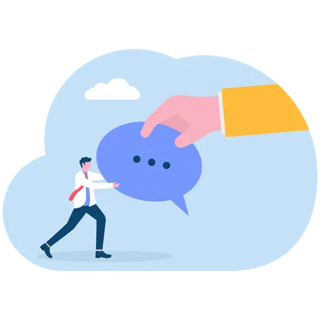 Businessman pulling speech bubble  Illustration