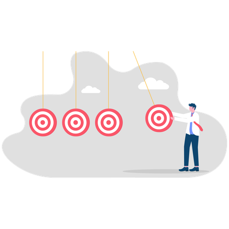 Businessman pulling target board with bullseye arrow as a pendulum for milestone next target  Illustration