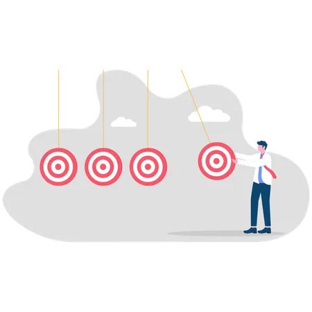 Businessman pulling target board with bullseye arrow as a pendulum for milestone next target  Illustration