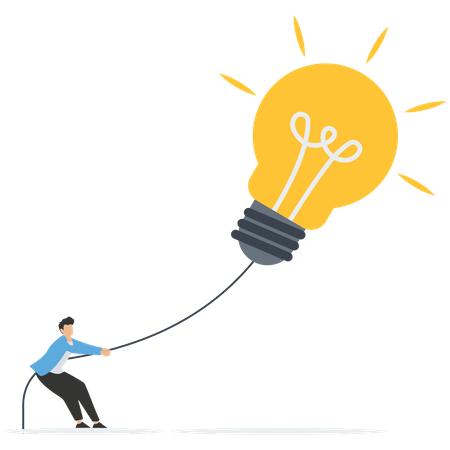 Businessman pulling the big light bulb  Illustration