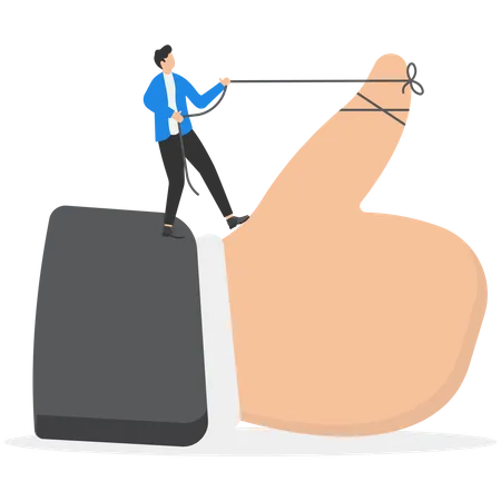 Businessman pulling the rope to raise the thumb up  Illustration