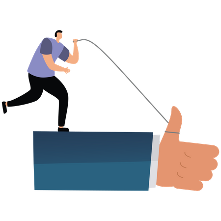 Businessman pulling the rope to raise the thumb up  Illustration