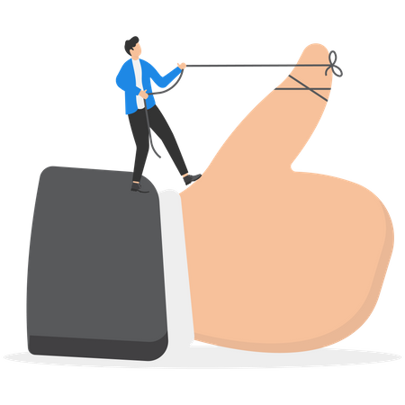 Businessman pulling the rope to raise the thumb up  イラスト