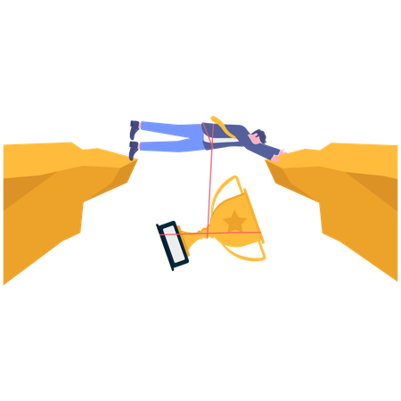 Businessman pulling trophy cup  Illustration