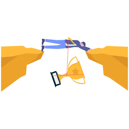 Businessman pulling trophy cup  Illustration