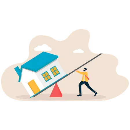 Businessman pulling up home  Illustration