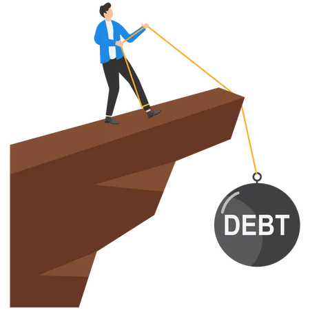 Businessman Pulls Up DEBT Heavy Burden On The Cliff Vector Illustration Illustration