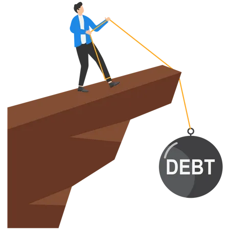 Businessman pulls up DEBT  Illustration