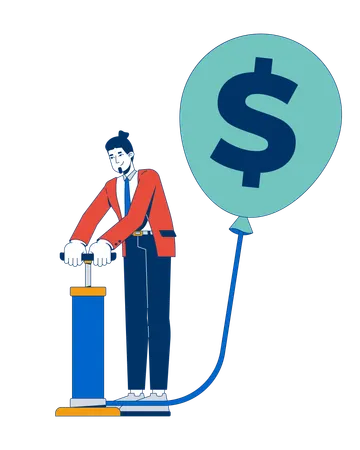 Businessman pumping air into balloon with dollar sign  Illustration
