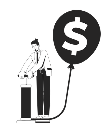 Businessman pumping air into balloon with dollar sign  Illustration