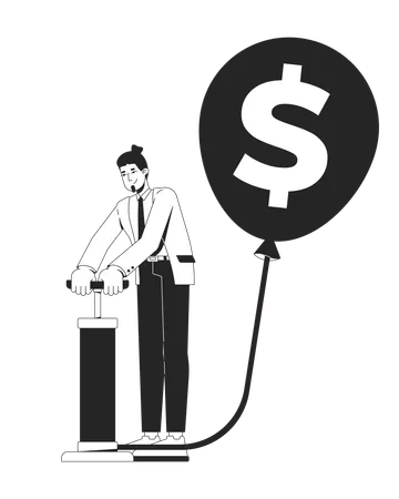 Businessman pumping air into balloon with dollar sign  Illustration