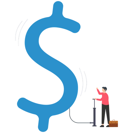 Businessman pumping dollar  Illustration