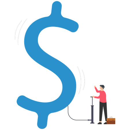 Businessman pumping dollar  Illustration