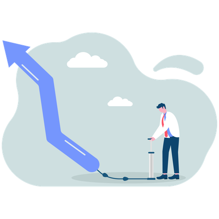 Businessman pumping growth arrow  Illustration