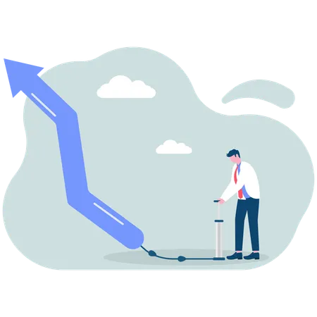 Businessman pumping growth arrow  Illustration