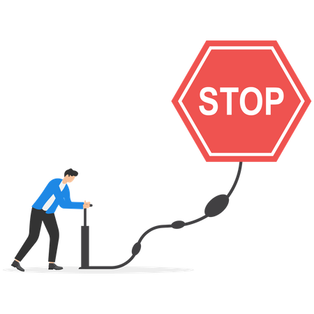 Businessman Pumps Stop Sign  Illustration