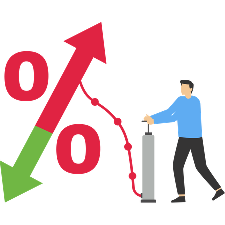 Businessman pumps up a balloon of percentage.  Illustration