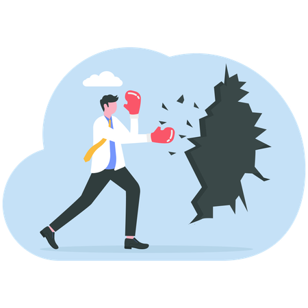 Businessman punches back hurdles  Illustration
