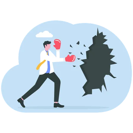 Businessman punches back hurdles  Illustration
