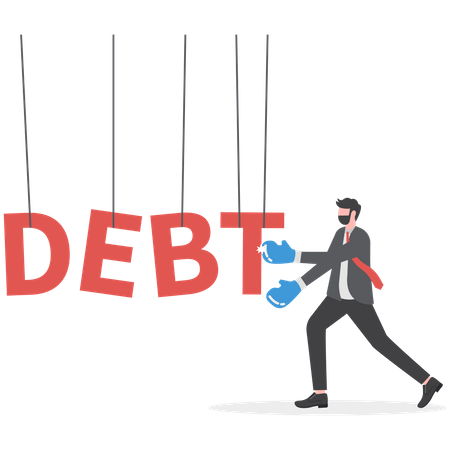Businessman Punching Big Debt  Illustration